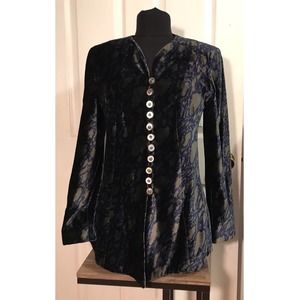 Purification Garcia Black, Navy Blue, Green Velour Velvet Collarless Blazer 4 6